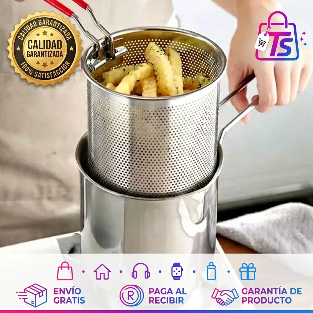 Olla Freidora De Acero Inoxidable + Cesta